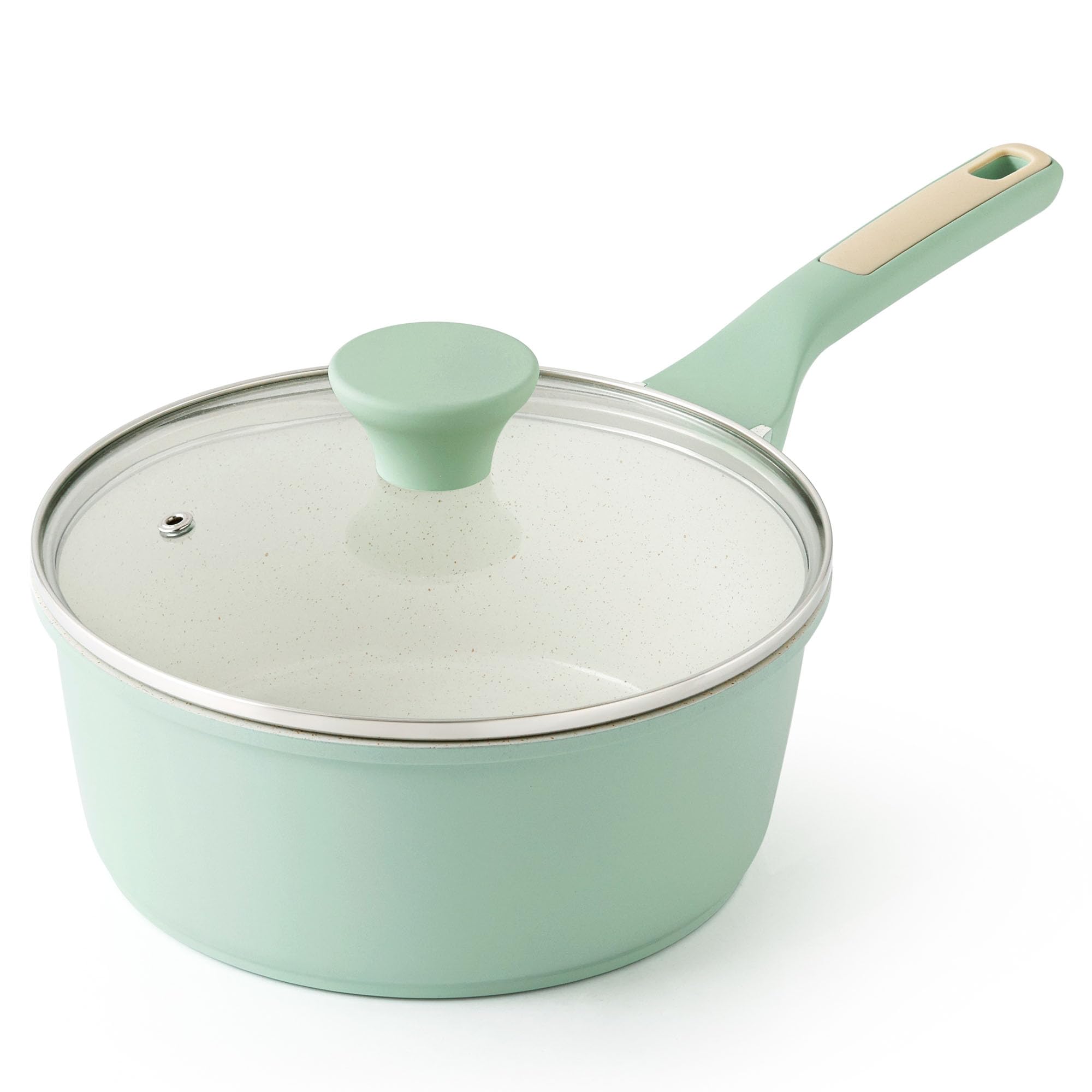SENSARTE Ceramic Nonstick Saucepan with Lid 1.5 QT, PTFE/PFAS Free, Green