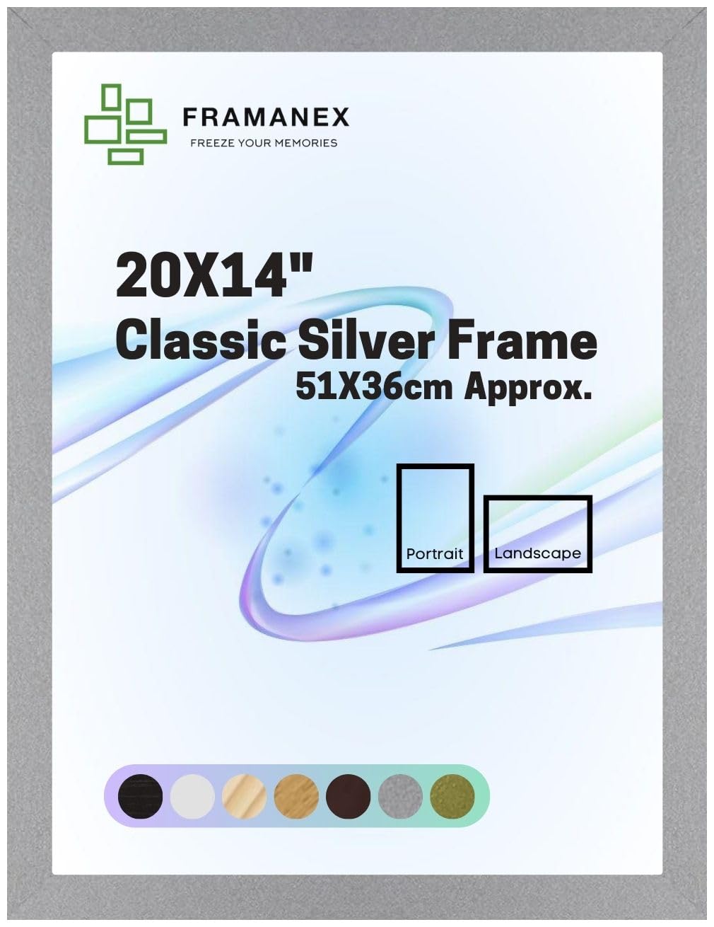 Framanex Silver Modern Dome Shape Frames | Colour 20X14 Picture Photo Poster Frames | 14X20 Inch Rectangle Picture Frame | Beautify Your Walls With Sd Mold Wood Finish Photo Frame