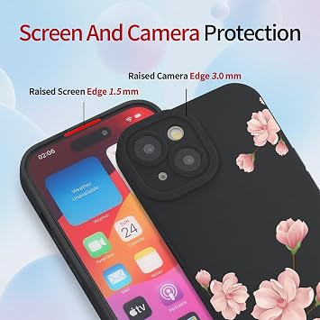 ILING Liquid Silicone Case for Samsung Galaxy A17 5G/4G, Ultra Thin Elegant Flower and Cute Cartoon Pattern Design Soft Gel Rubber Frosted TPU Bumper Shockproof Cover (Black Q07)