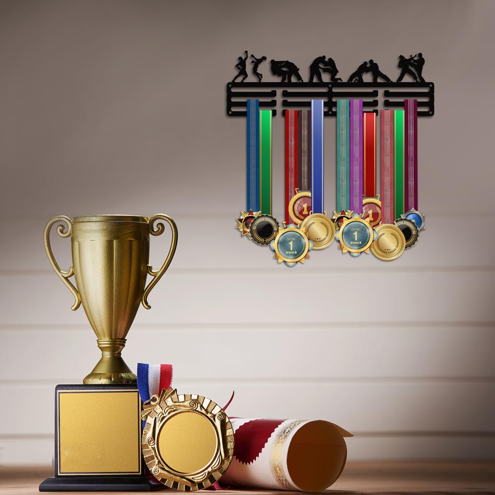 Porte-médailles En Bois Design 3D Triathlon | Support Mural Avec Lanières | Présentoir Récompenses Sportives | 40x28 Cm - 8