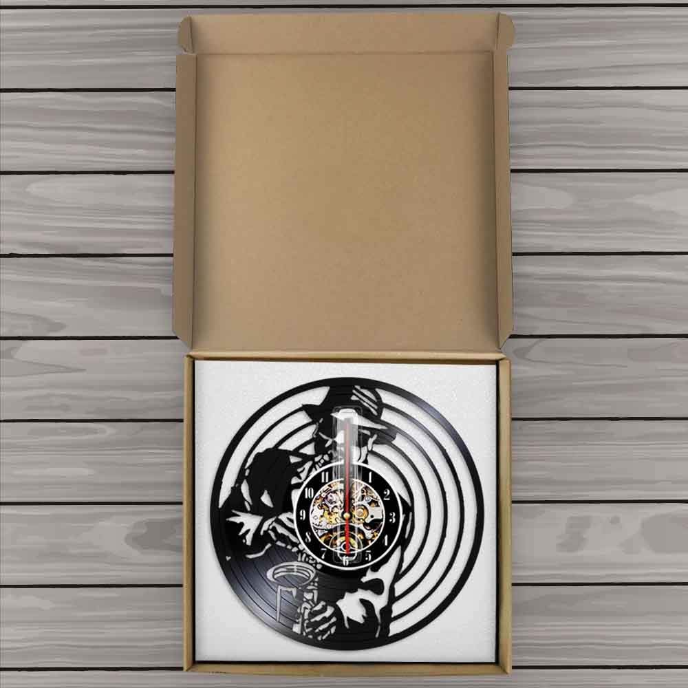 ELD 30cm Jazz Musik Saxophon Player Silhouette Wanduhr Silent Quartz Modernes Design Vinyl Schallplatte Wanduhr Dekor 3D Wanduhr Kunst Wanduhren Uhren