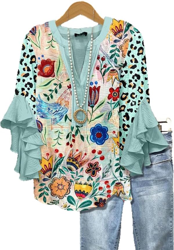 DEPENSL Womens Blouses Dressy Casual Boho Floral Printed 3/4 Ruffle Tops Trendy 2026