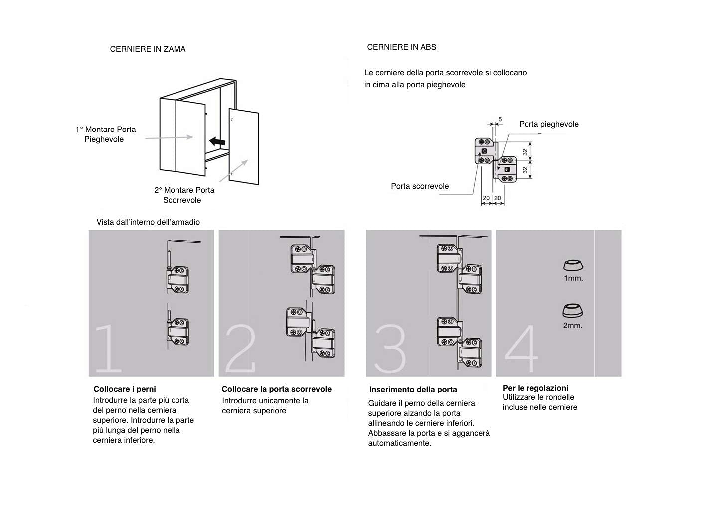 INDAUX KIT ferramenta SCORREVOLE x ANTA mobili, armadi, guardaroba PIEGHEVOLE con NUOVA OPZIONE SOFT 50kg(3 ANTE, AMMORTIZZATE)