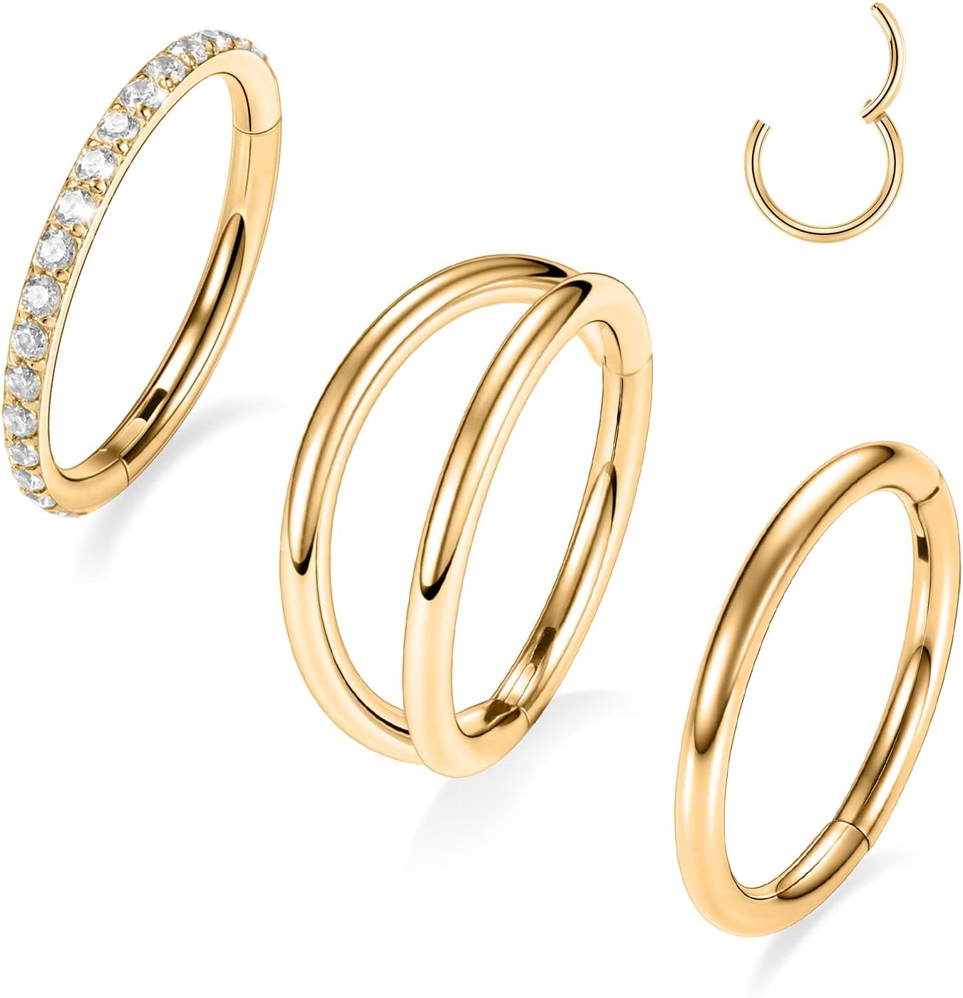 PEAKLINK 3pcs Double Nose Rings Double Nose Hoops 316L Surgical Steel Cartilage Earrings 20G/18G/16G Septum Rings Conch Piercing Helix Lip Rook Daith Tragus Pierxing Jewelry 6mm to 12mm