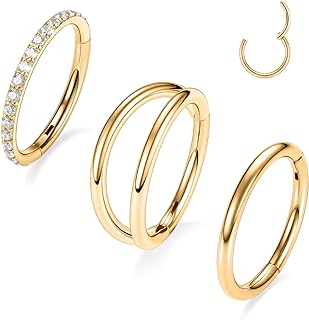 PEAKLINK 3pcs Double Nose Rings Double Nose Hoops 316L Surgical Steel Cartilage Earrings 20G/18G/16G Septum Rings Conch Piercing Helix Lip Rook Daith Tragus Pierxing Jewelry 6mm to 12mm