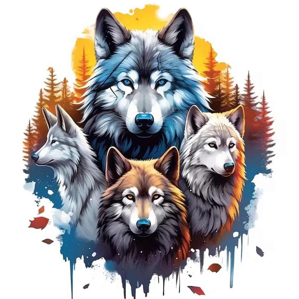 Four Wolves in The Jungle Car Sticker Suitable for Laptop Car Truck Van SUV Motorcycle(15cm)