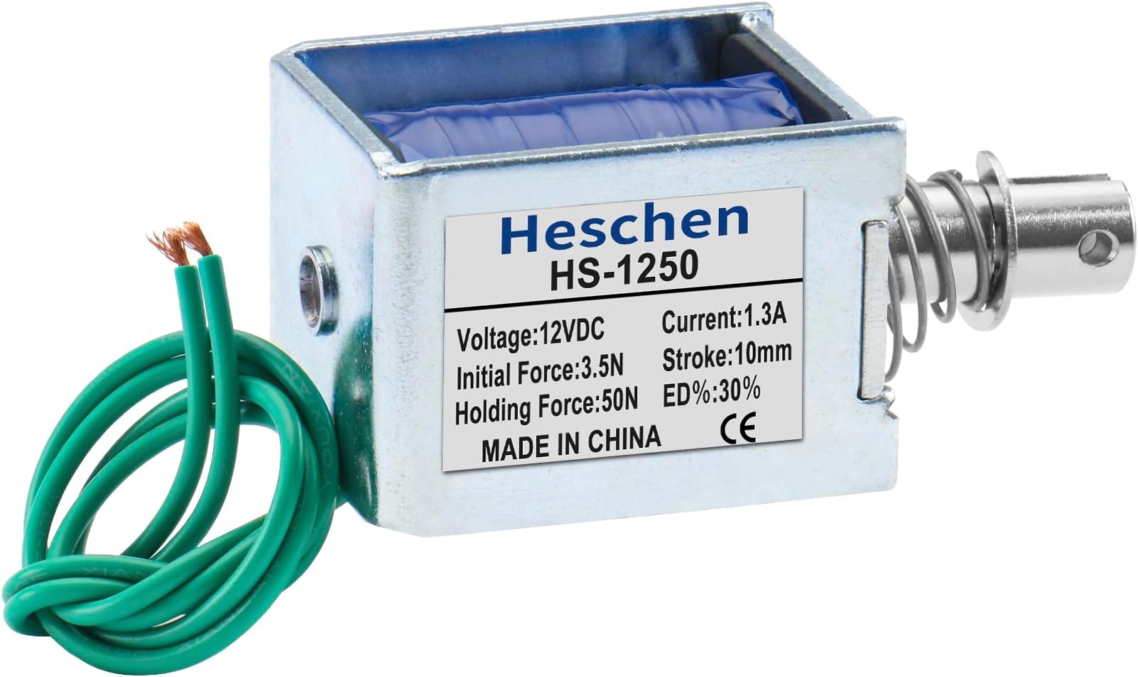 Hechen solenoid electromagnet, HS-1250, DC12V, 1.3A, 50N, 10mm stroke, pull type, open frame door lock