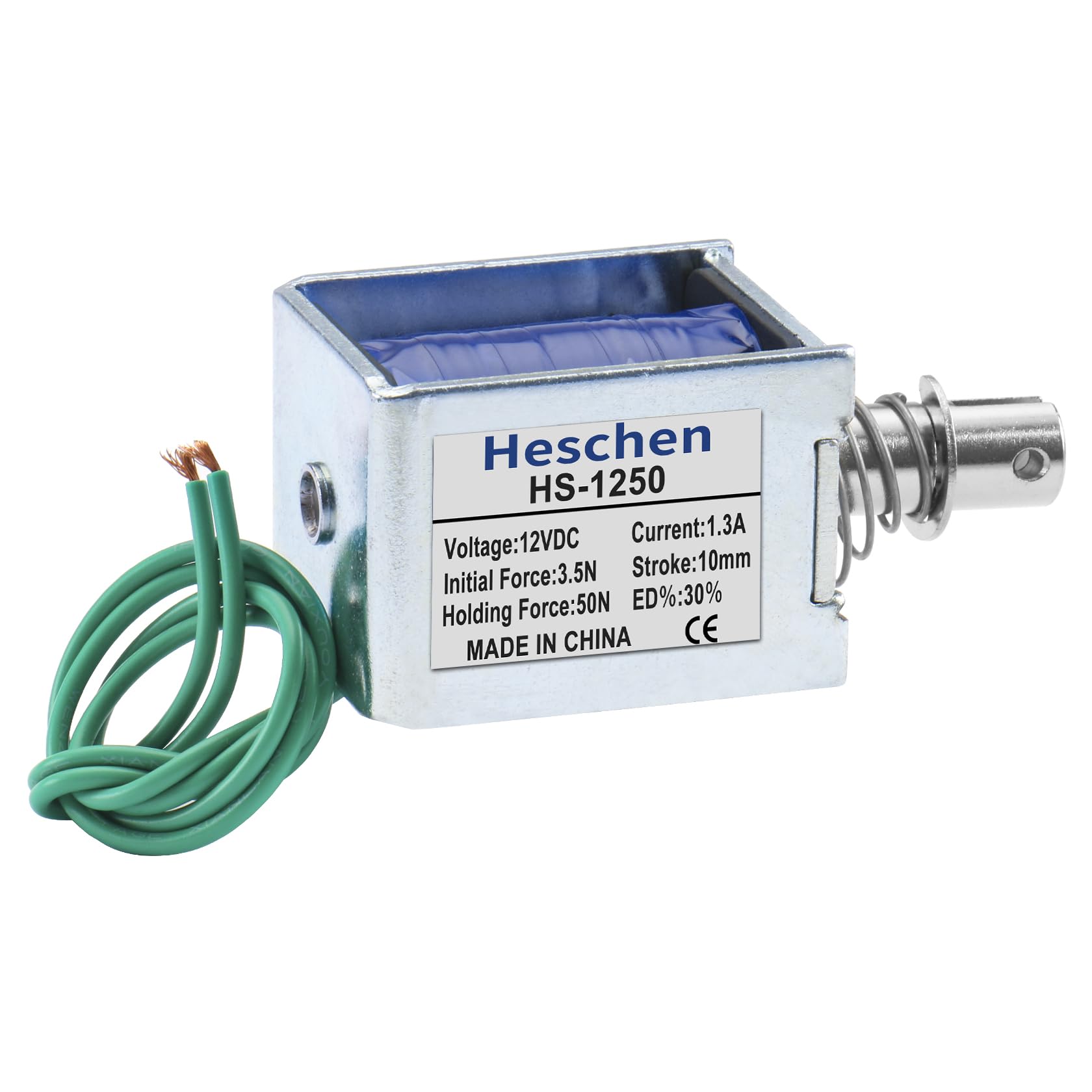Heschen Elettromagnete solenoide, HS-1250, DC12V, 1.3A, 50N, 10mm corsa,pull tipo, blocco porta a telaio aperto