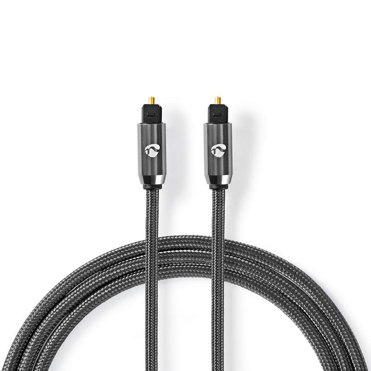 Nedis Digital Audio Cable, TosLink Male - TosLink Male, Metal Plating, Braided, Gun Metal Grey,2.0 m