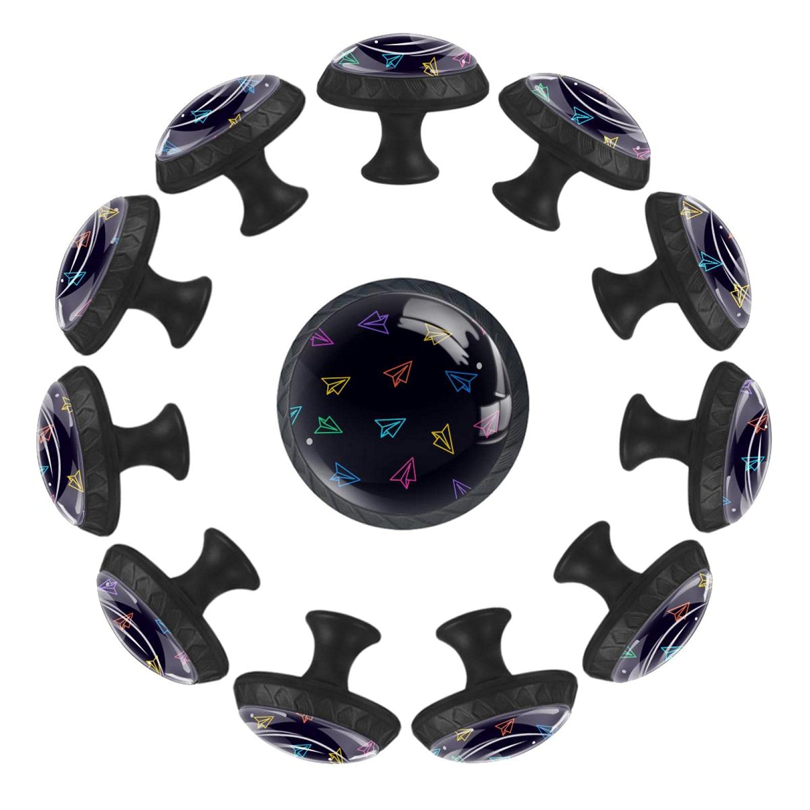 Boutons de tiroir ronds motif avion en papier de 35 mm en lot de 12 pièces