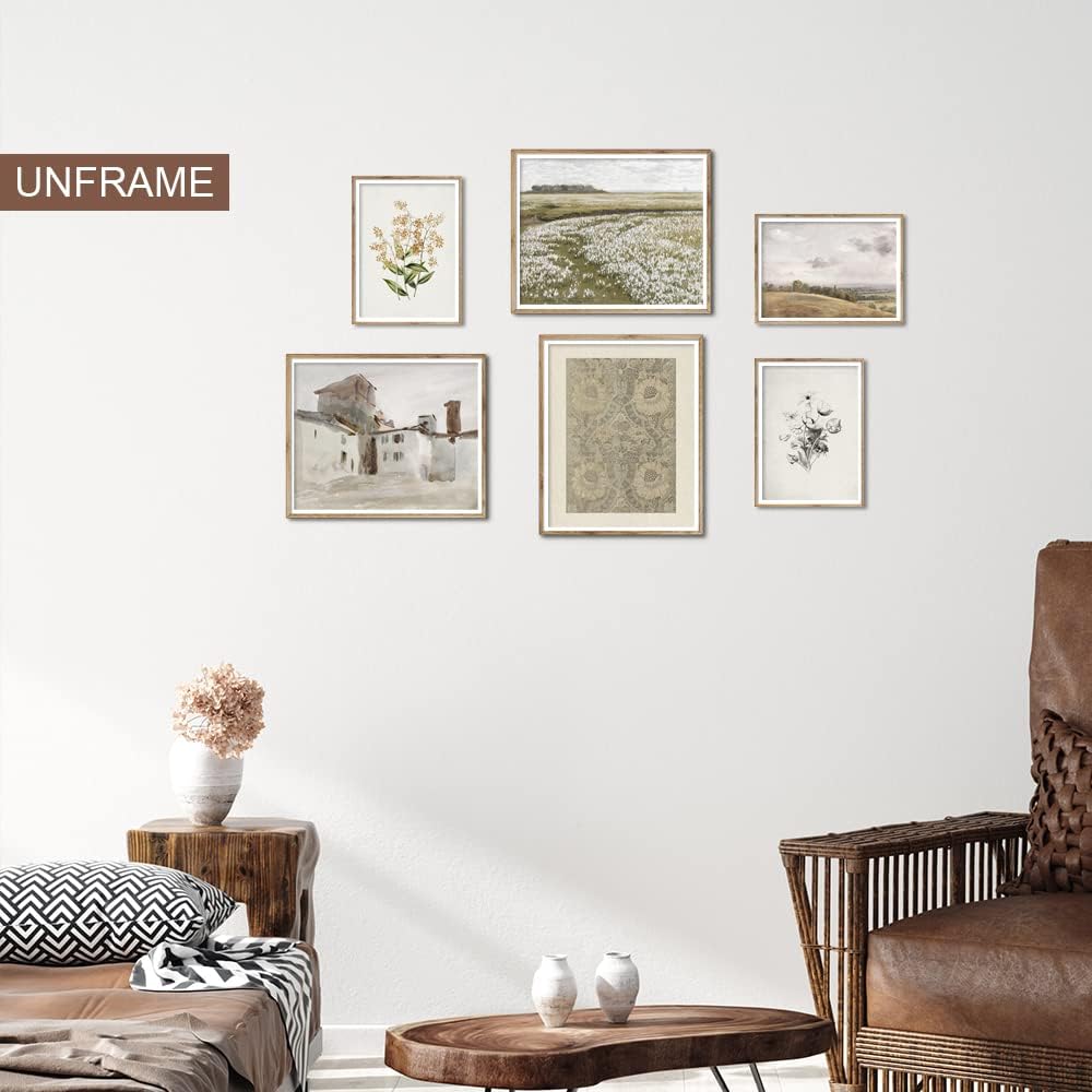 Vintage Botanical Wall Art -Neutral Wall Art prints for wall decor for Rustic Farmhouse Kitchen, Bathroom, Bedroom Poster Print Wall Decor - Preppy Room Decor Aesthetic Vintage, Nature, Tree Sketch Set of 6 landscape wall art.: Posters & Prints
