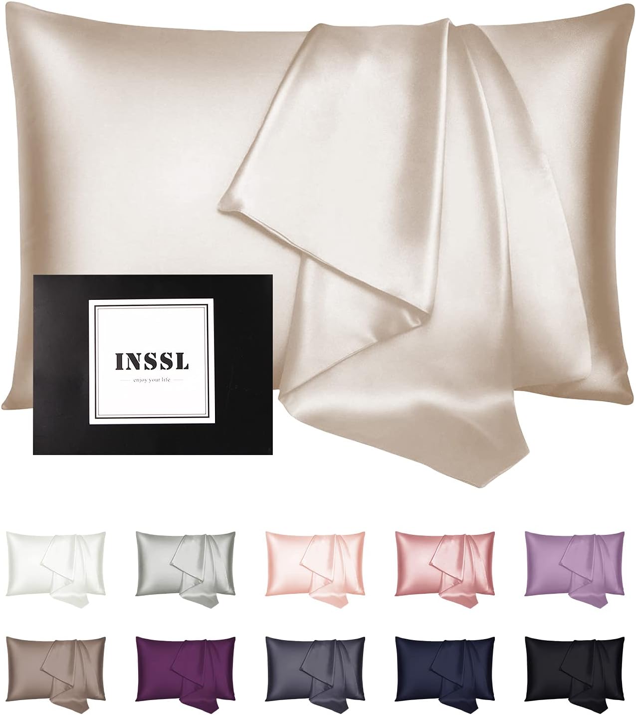 INSSL Silk Pillowcase for Women, Mulberry Silk Pillowcase for Hair and Skin and Stay Comfortable and Breathable During Sleep (Standard, Taupe)