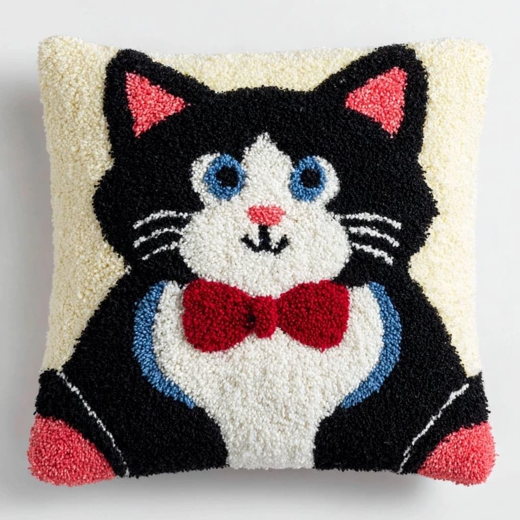AxiangziK Pre-Printed Latch Hook Pillow Kit,Animal Tuxedo cat