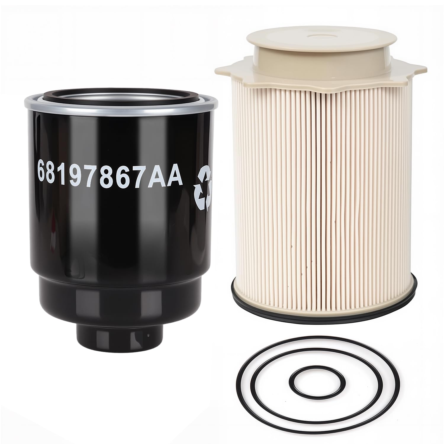 AUIVERED 68197867AA and 68157291AA - 6.7L Cummins Fuel Filter Water Separator Set - Compatible with 2013-2018 Dodge Ram 2500 3500 4500 5500 6.7L Cummins Turbo Diesel Engines