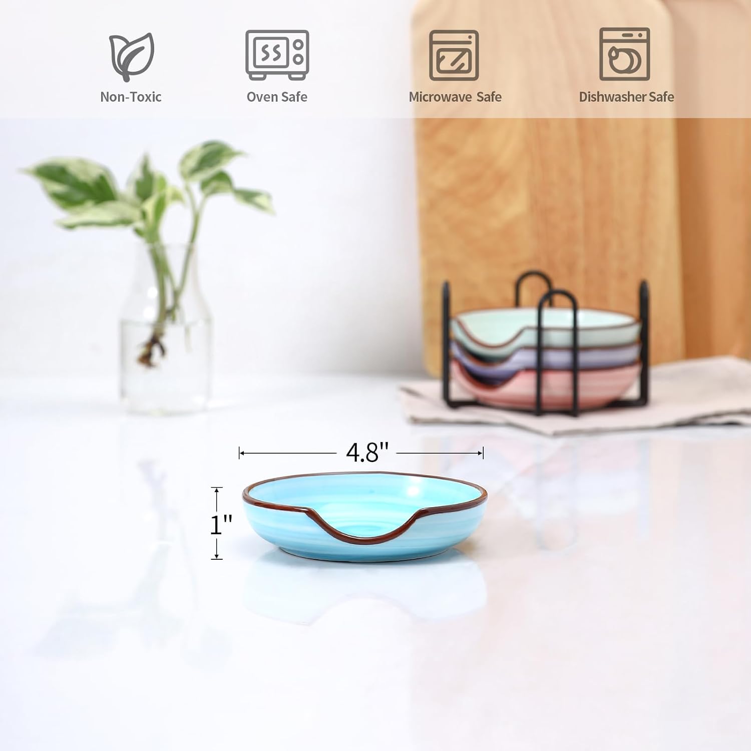 Selamica Ceramic Spoon Rest with Holder, 4.8 Inch Spoon Rest for Stove Top, Spoon Holder for Kitchen Counter, Coffee Spoon Holder, Utensil Rest for Cooking, Ladles, Tong, Set of 4, Gradient Color