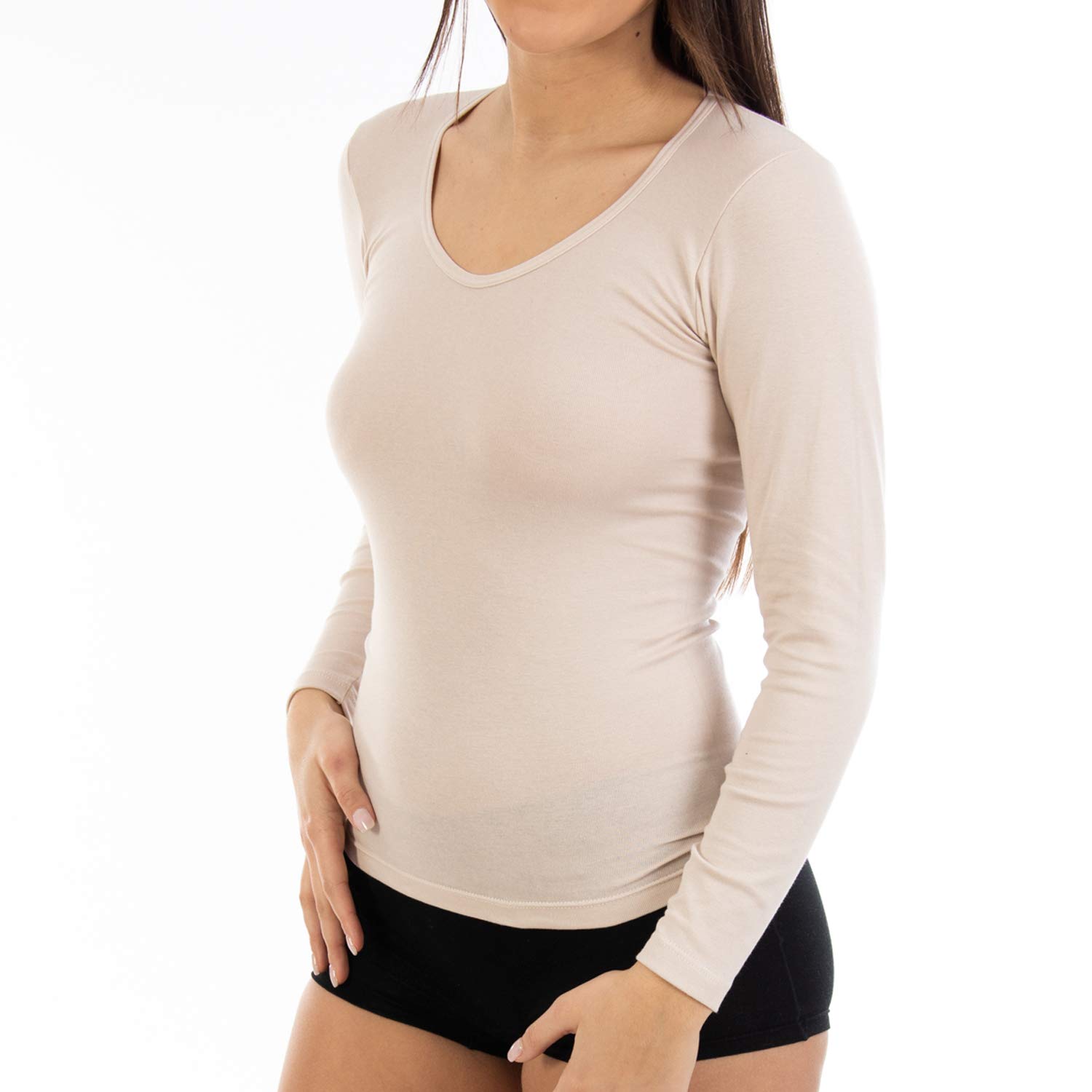 Lacotex Camiseta Interior de Mujer | Camiseta Camiseta Manga Larga y Cuello Pico | Confort y Protección Térmica Interior | Pack Ahorro 3 Unidades | LCT463