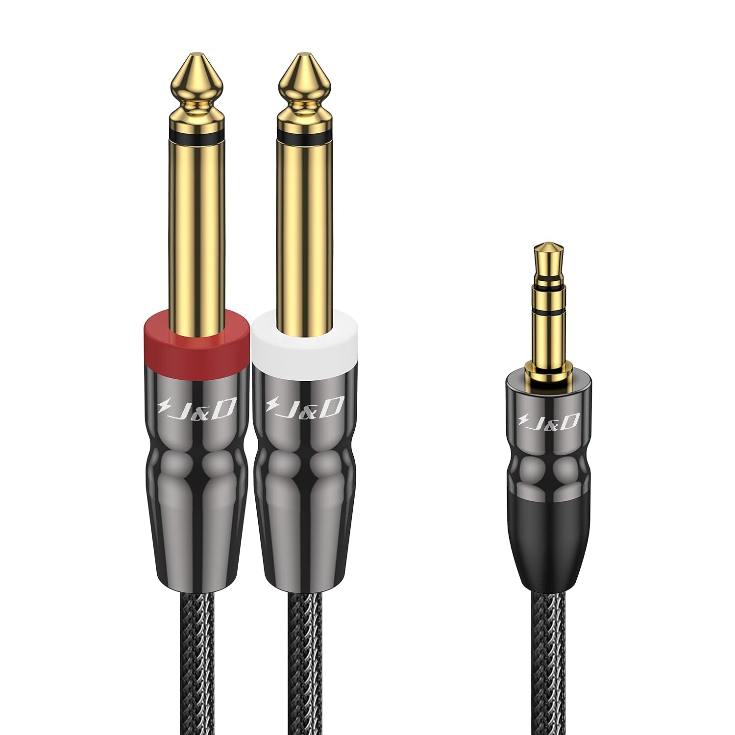 J&D Kabel jack 3,5 mm na 2 x 6,35 mm 3 m, 3,5 stereo AUX do 2 x męskich, duży adapter audio mono Y rozdzielacz do miksera, wzmacniacza, miksera, nagrywarki audio, gitary