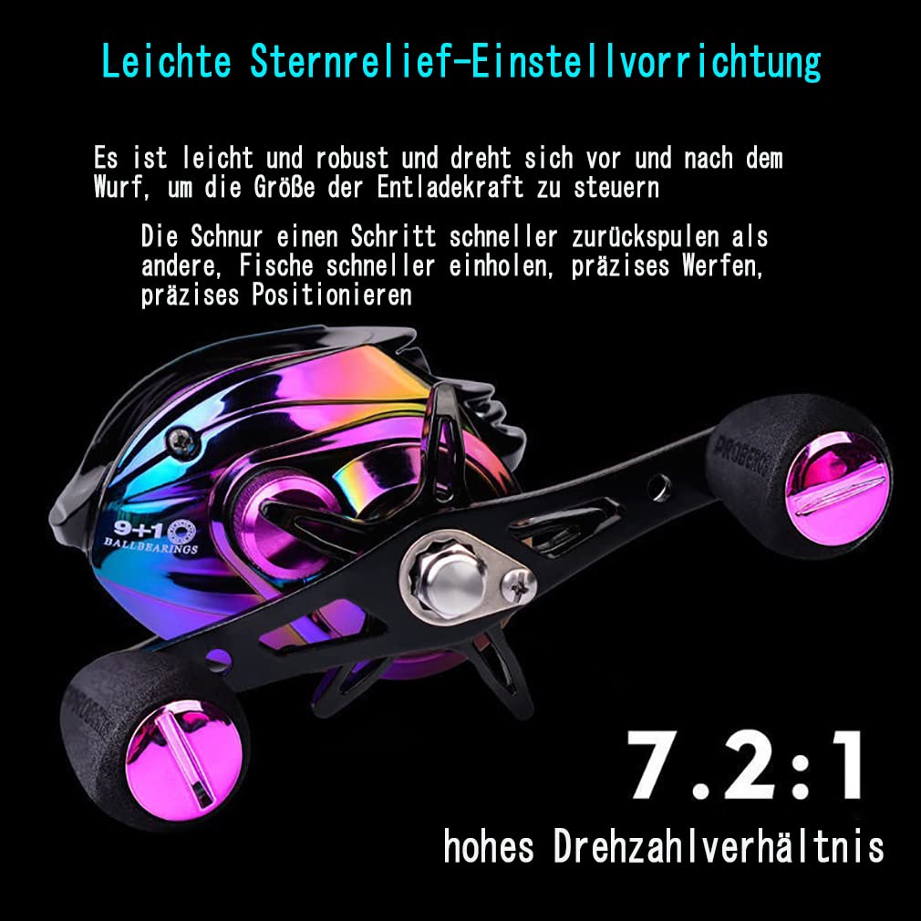 Bunte Baitcasting Angelrolle 7.2:1 Übersetzungs 10 Magnetbremssystem Fischerei-Rollen,für Süßwasser Salzwasser,Alle Rostfreien Stahllager,verträumte Farbe,stark Und Leicht-Cc-deep Wheel||Left
