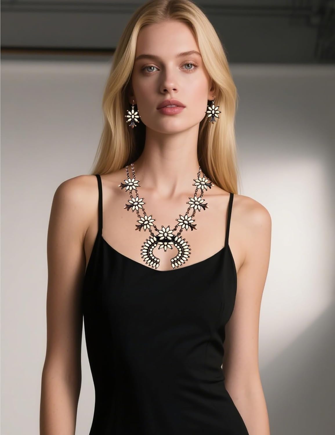 TOPACC Western Jewelry for Women White Turquoise Cowgirl Necklace with Boho Earings Set - Image 5