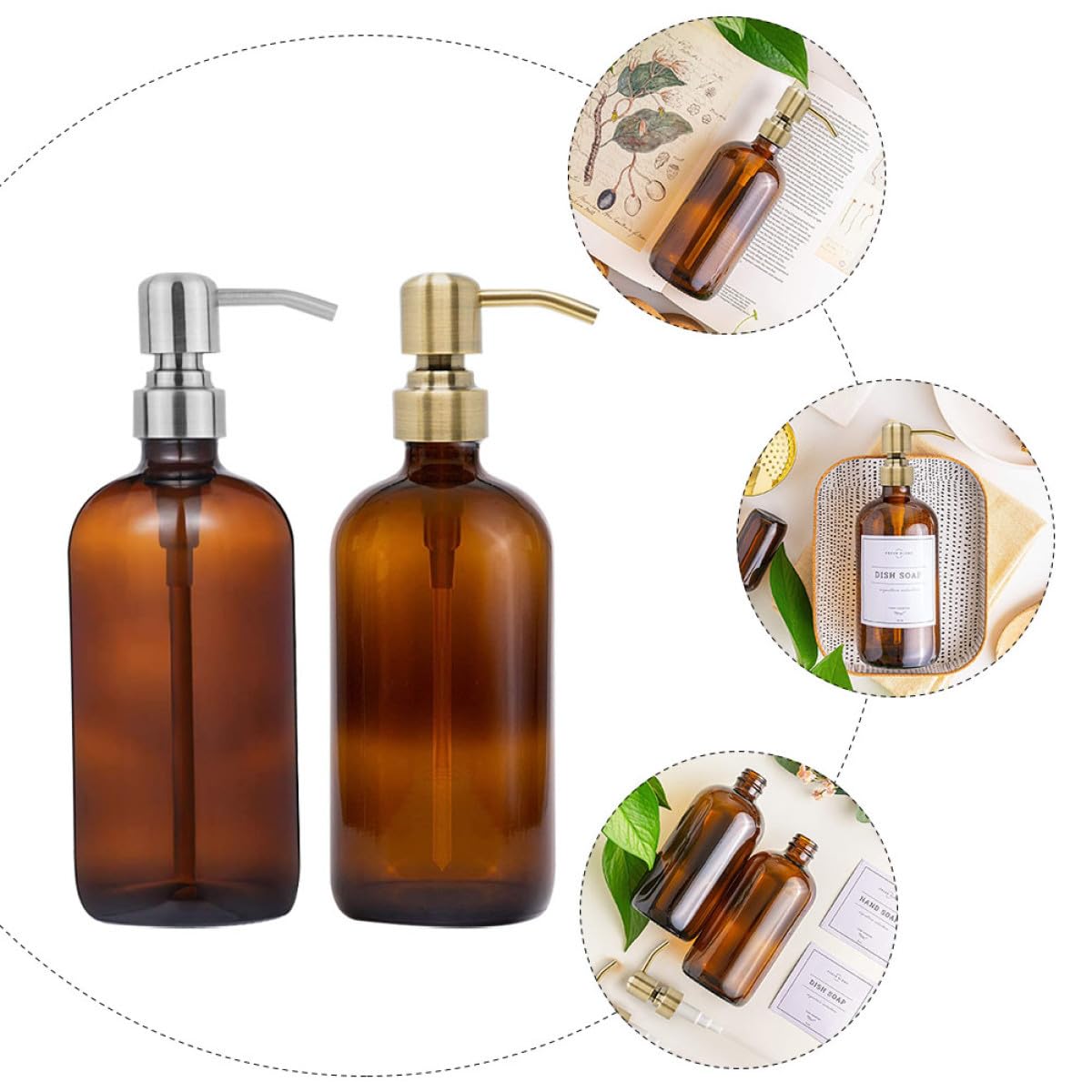 Set de 4 Botellas Dispensadoras de Loción de Baño de Vidrio de 500ml Diseño de Bomba Resistente para Uso en Hogar y Baño Color Aleatorio