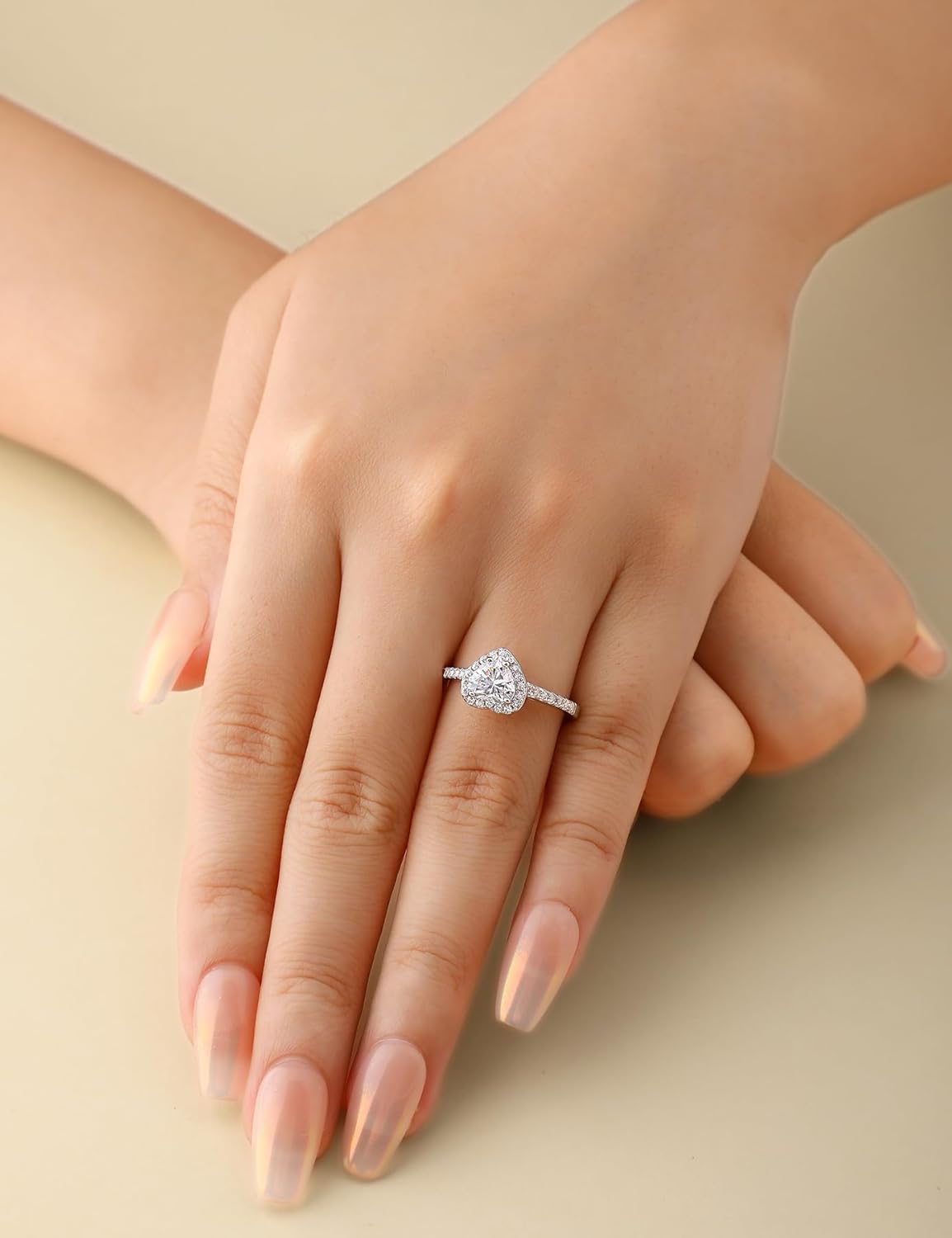 Elspeth 925 Sterling Silver Heart Engagement Ring for Women Heart Cut Cubic Zirconia Promise Ring Size 4-10 - Image 5