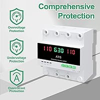 Vista 2 de Interruptor de transferencia automática/manual de 63A 110V, selector de fase de prioridad L1, pantalla LED, montaje en carril DIN, 50/60Hz, ATS