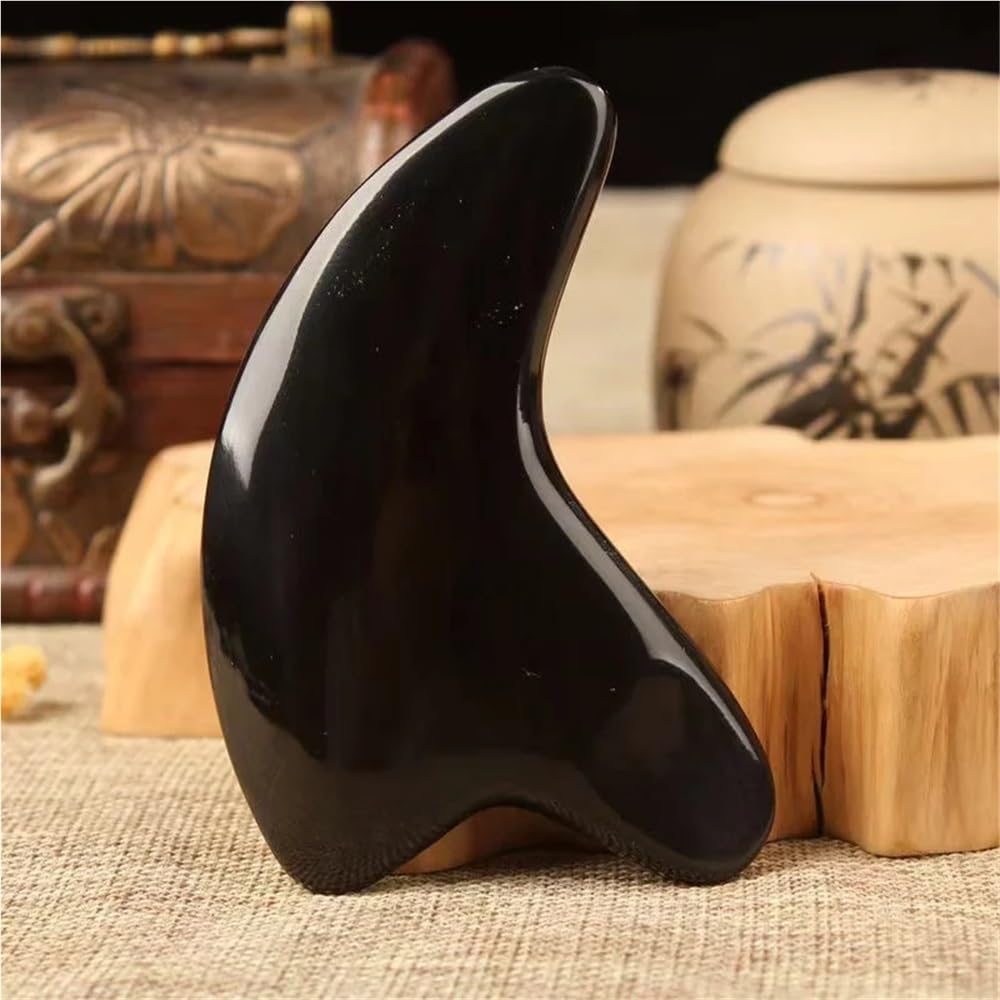 Gua Sha-Massagegerät for das Gesicht, schwarzes Hornbrett for die traditionelle Therapie des Körpers und des Gesichts, Anti-Aging-Hautpflege(Thickness 12mm)