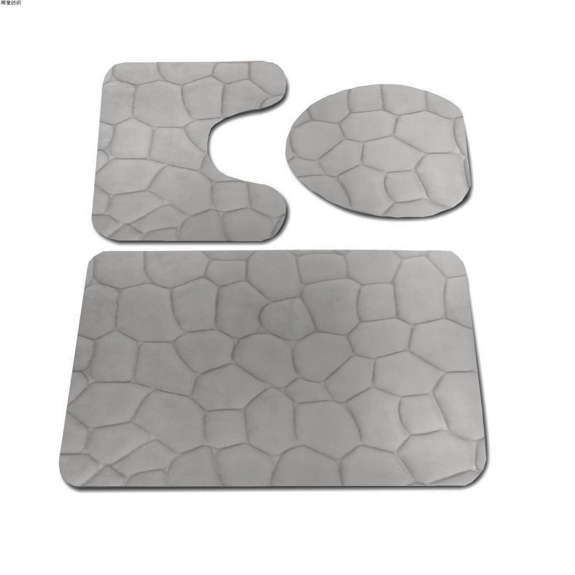 Un juego de baño de 1 pieza con relieve de piedra, 3 alfombrillas de baño suaves y cómodas que incluyen cubierta para tapa de inodoro, alfombras antideslizantes absorbentes (gris)