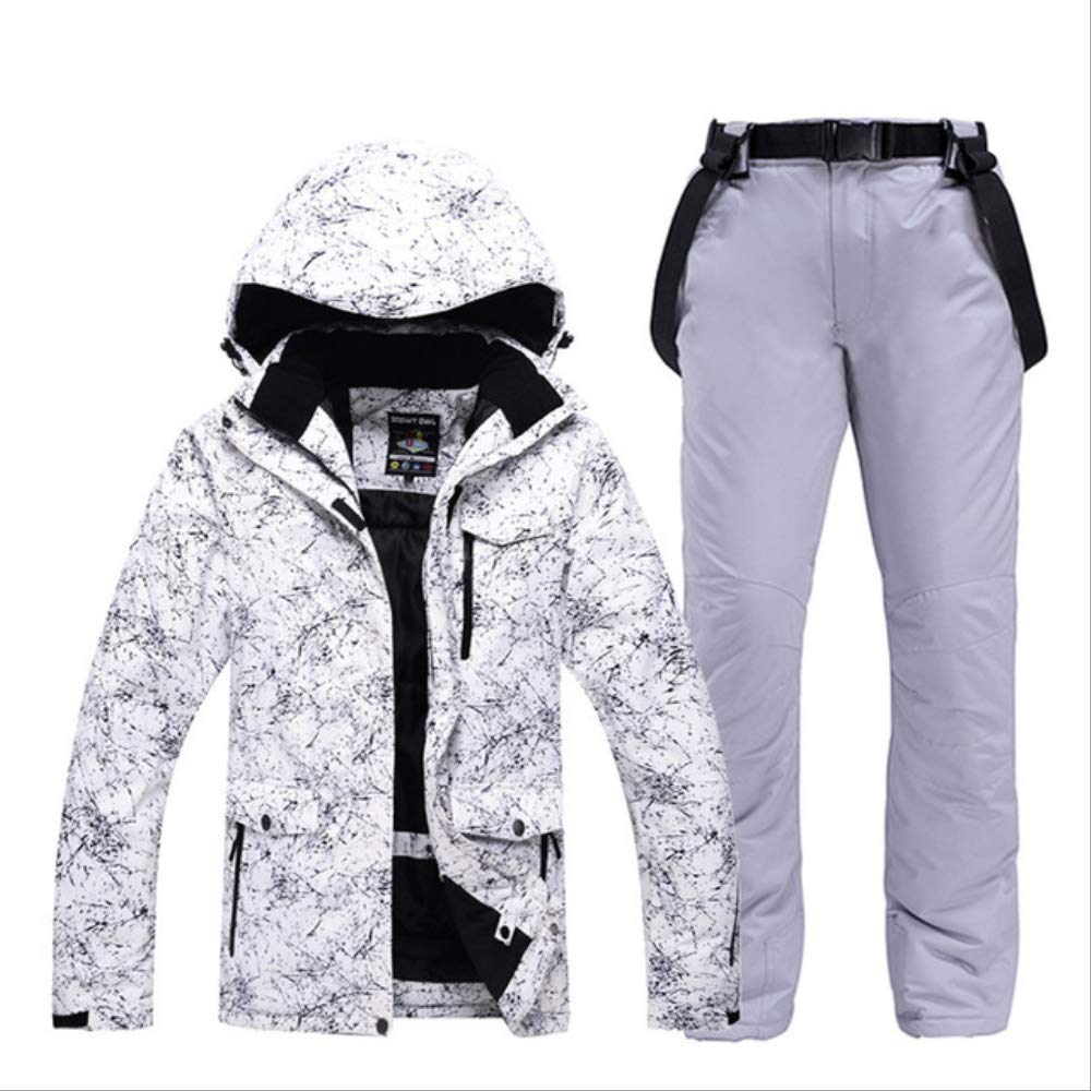 LJYNB -30 white Adult Ski Clothing Snowboarding sets waterproof windproof Breathable outdoor Snow suit jacket and belt pant Unsex XL Jacket and Pant