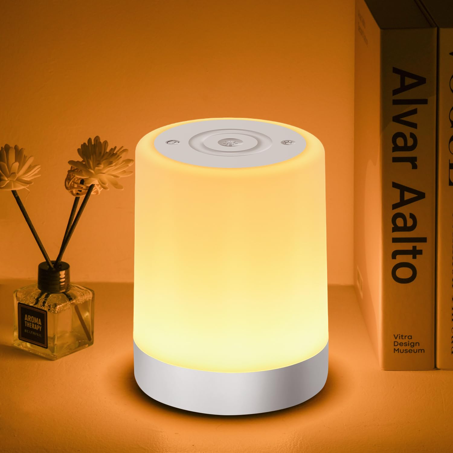 Auxmir Lampada da Comodino LED Touch, Abat Jour Senza Fili Bambini, Argento | Luce Notturna, 3000mAh Batteria USB-C, 256 RGB, 5 Modalità, Dimmerabile, Timer, da Tavolo, Allattamento, per Camera da letto