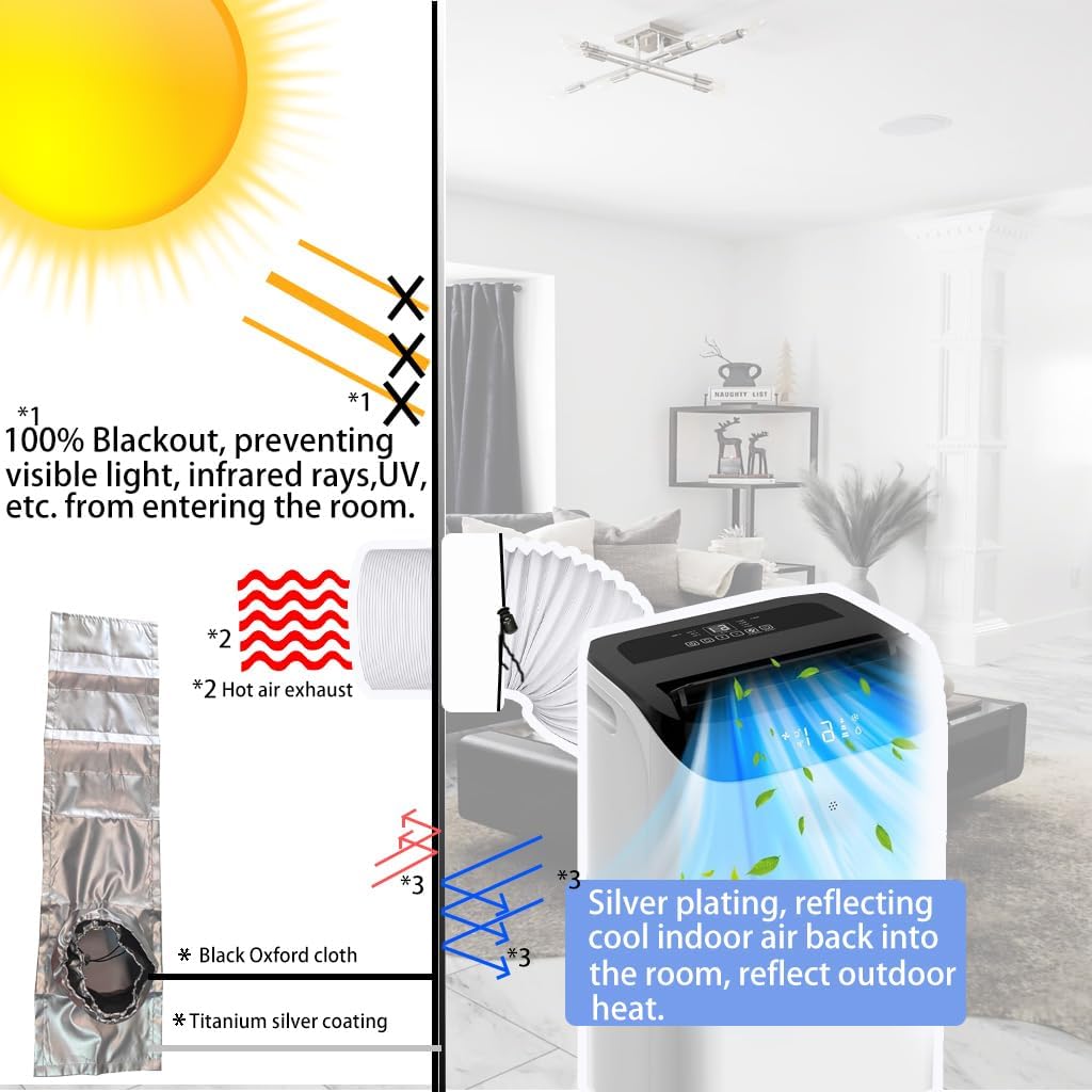 Portable ac Window Vent kit【Titanium Silver+Black 100% Light Block】- Universal Thick Portable Air Conditioner Window Seal for AC and Tumble Dryer - 100% Sealing Waterproof Adjustable(L)