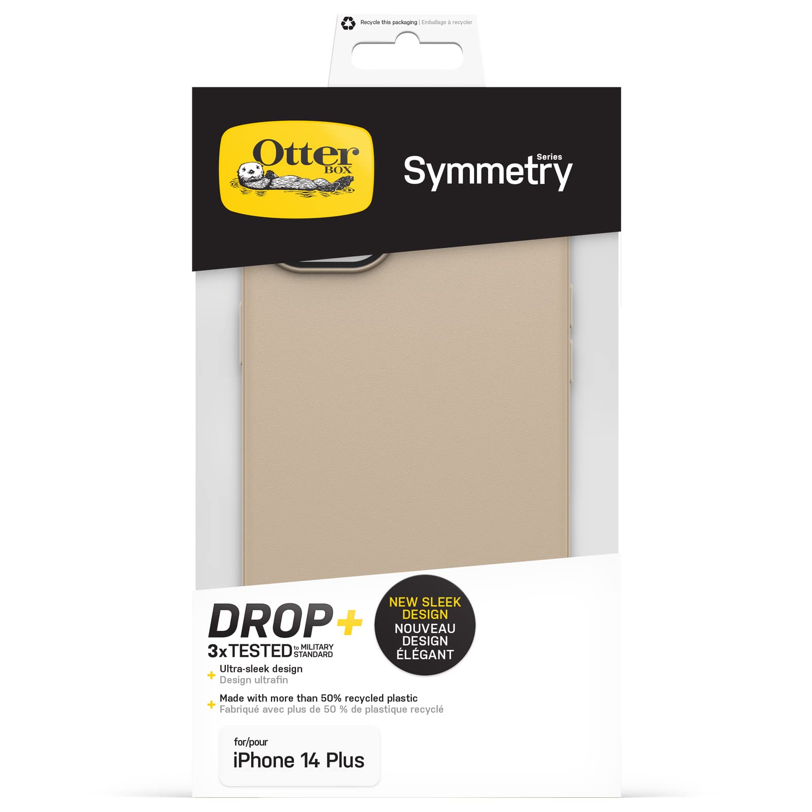 OtterBox Cover per iPhone 14 Plus Symmetry, resistente a shock e cadute, sottile, testata 3x norme MIL-STD 810G, protezione antimicrobica, Beige