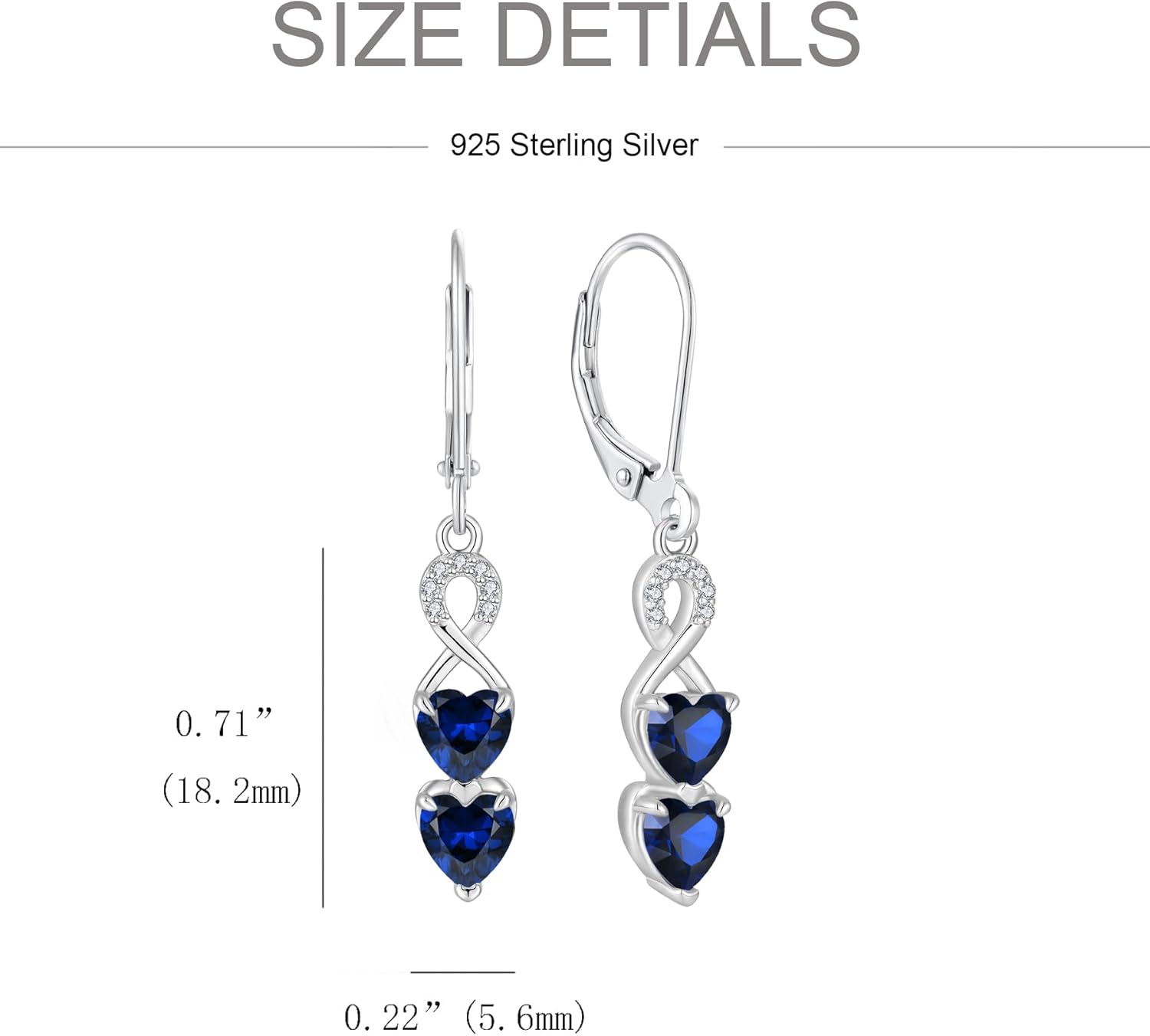 Heart Drop Dangle Earrings 925 Sterling Silver Birthstone Infinity Leverback Earrings 5A Cubic Zirconia Jewelry for Women - Image 3