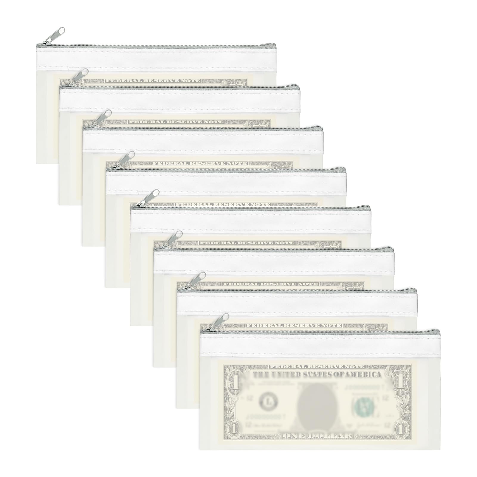 PATIKIL 8.5x4 Inch Money Bags with Zipper, 8Pcs Clear PVC Cash Deposit Bank Pouch Envelopes Check Wallet for Coin Cosmetics Invioce Bill, White
