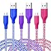Micro USB Cable 6ft, 3-Pack Boxeroo Premium Nylon Braided USB Sync and Charge Cord for Samsung Galaxy, Edge, Note, HTC, LG, Android Phones and More(Blue, Rose, Purple)