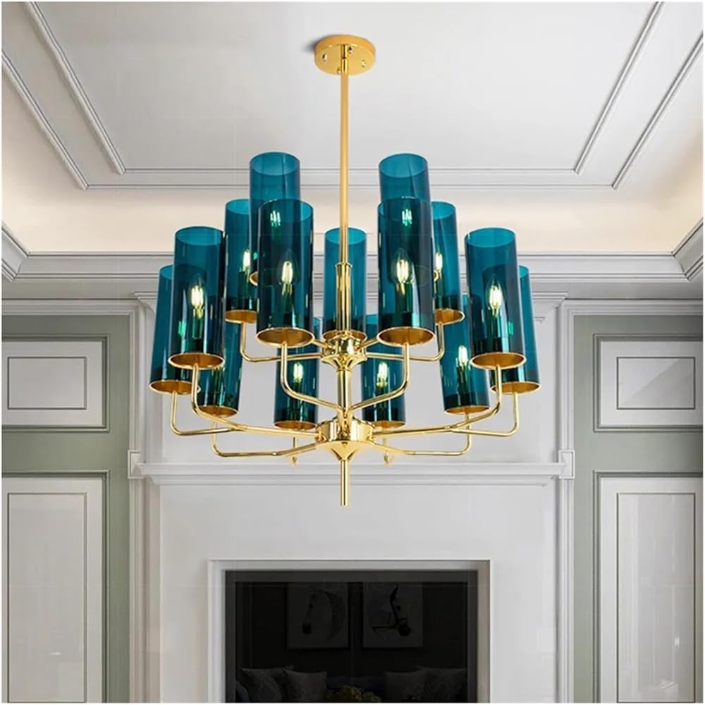 ITOSUI Modern Chandelier Light Fixture Luxury Glass Pendant Lighting 6-15 Heads Blue/Cognac - Living Room Dining Bedroom Indoor(Blue,12 Heads)