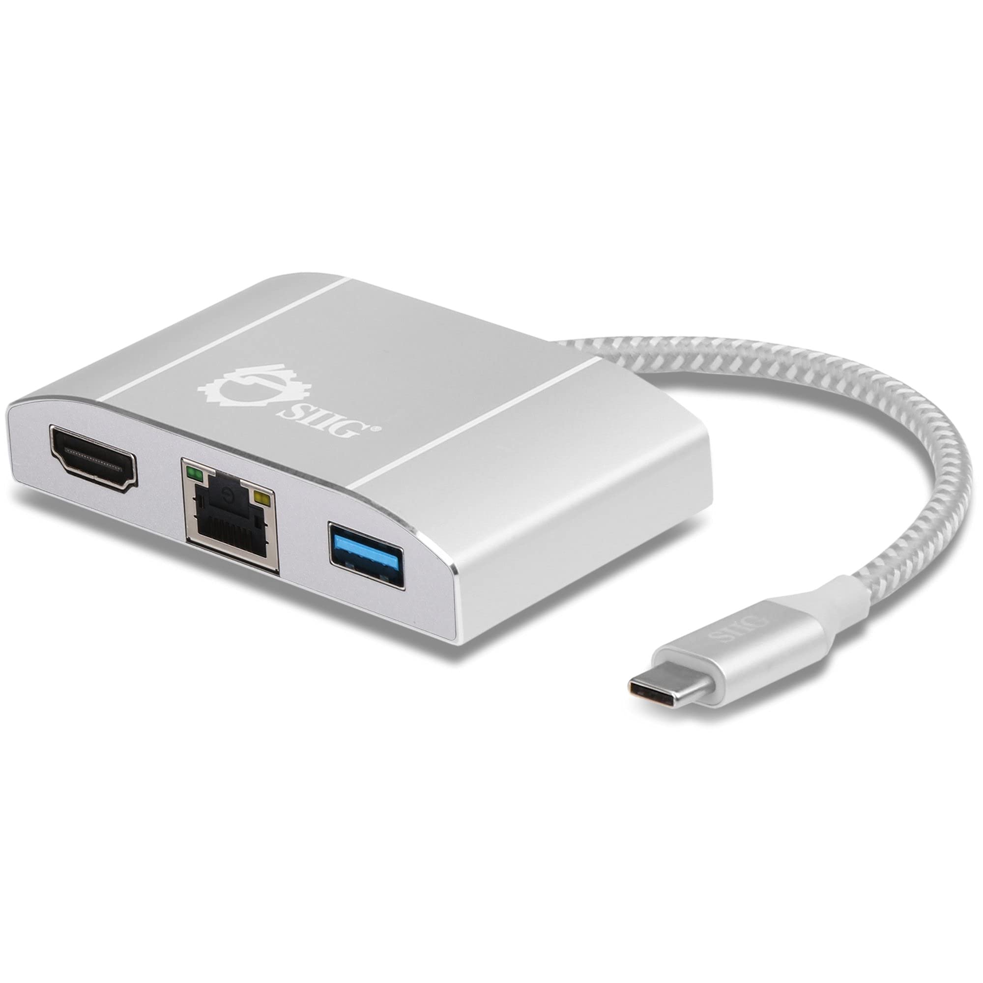 Siig USB 3.1Type C (USB C) Thunderbolt 3 a Gigabit Ethernet LAN Network y Hub Adaptador HDMI con USB 3.0 Tipo A, Gigabit Etherent y Salida HDMI - Listo para 4K (JU-H30712-S1)