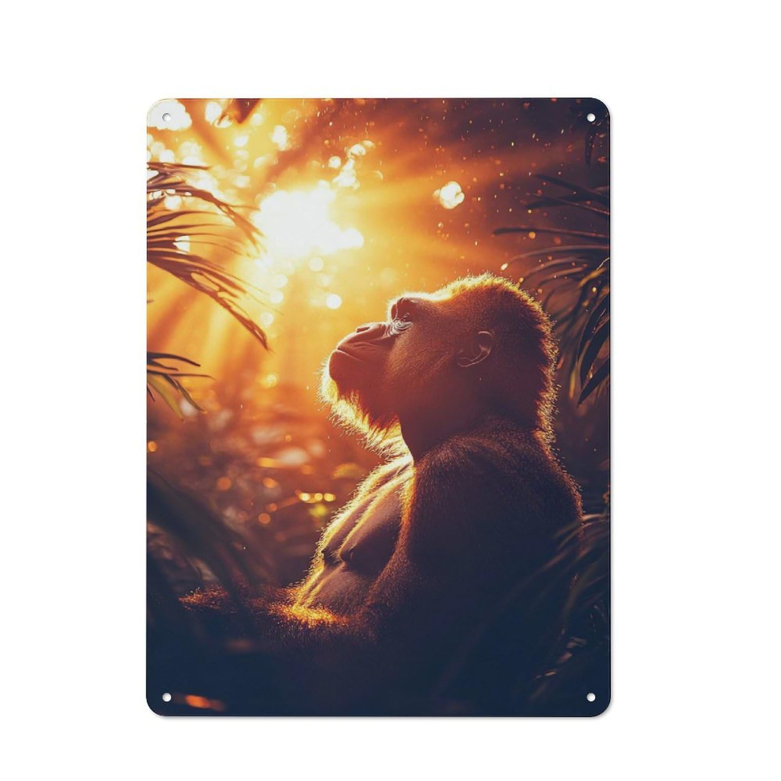 Workshop Style Gorilla Gazing at Sunlight in Jungle Tin Sign 40x30cm, Garage Wall Decor for Tool Room, Garage, Studio Or Home Bar