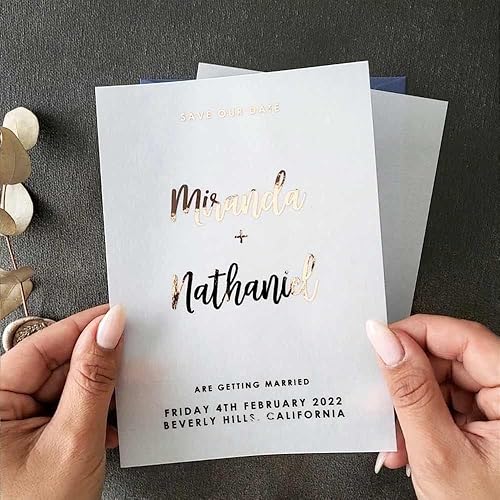 Miniatura 5 de Personalized Wedding Save the Date Vellum Cards, Save our Date Gold Foiled Vellum Invites, Custom Save or Change the Date, Silver, Rose Gold (4" x