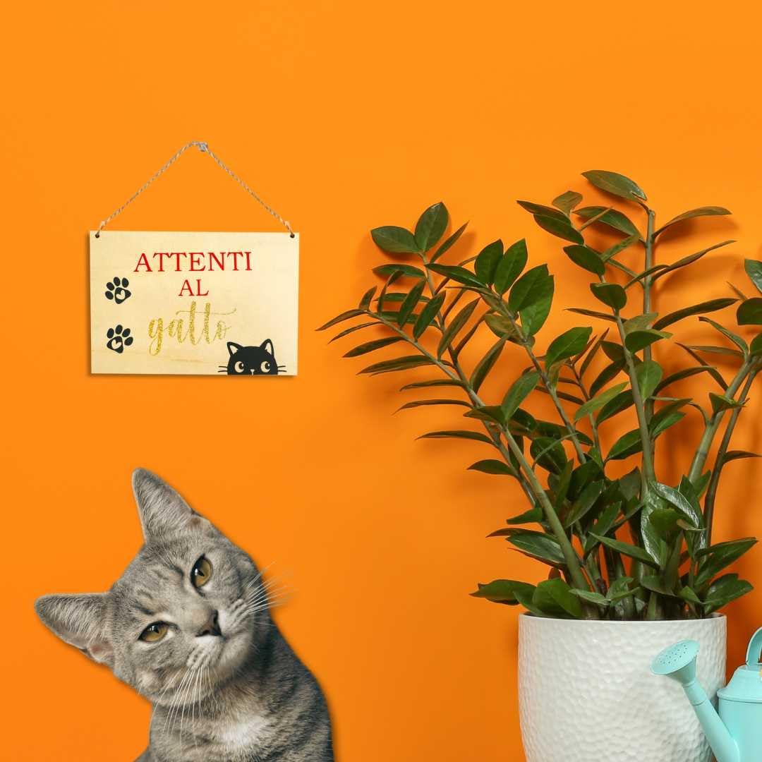 Targa da parete in legno vintage con strega e gatto: decorazione