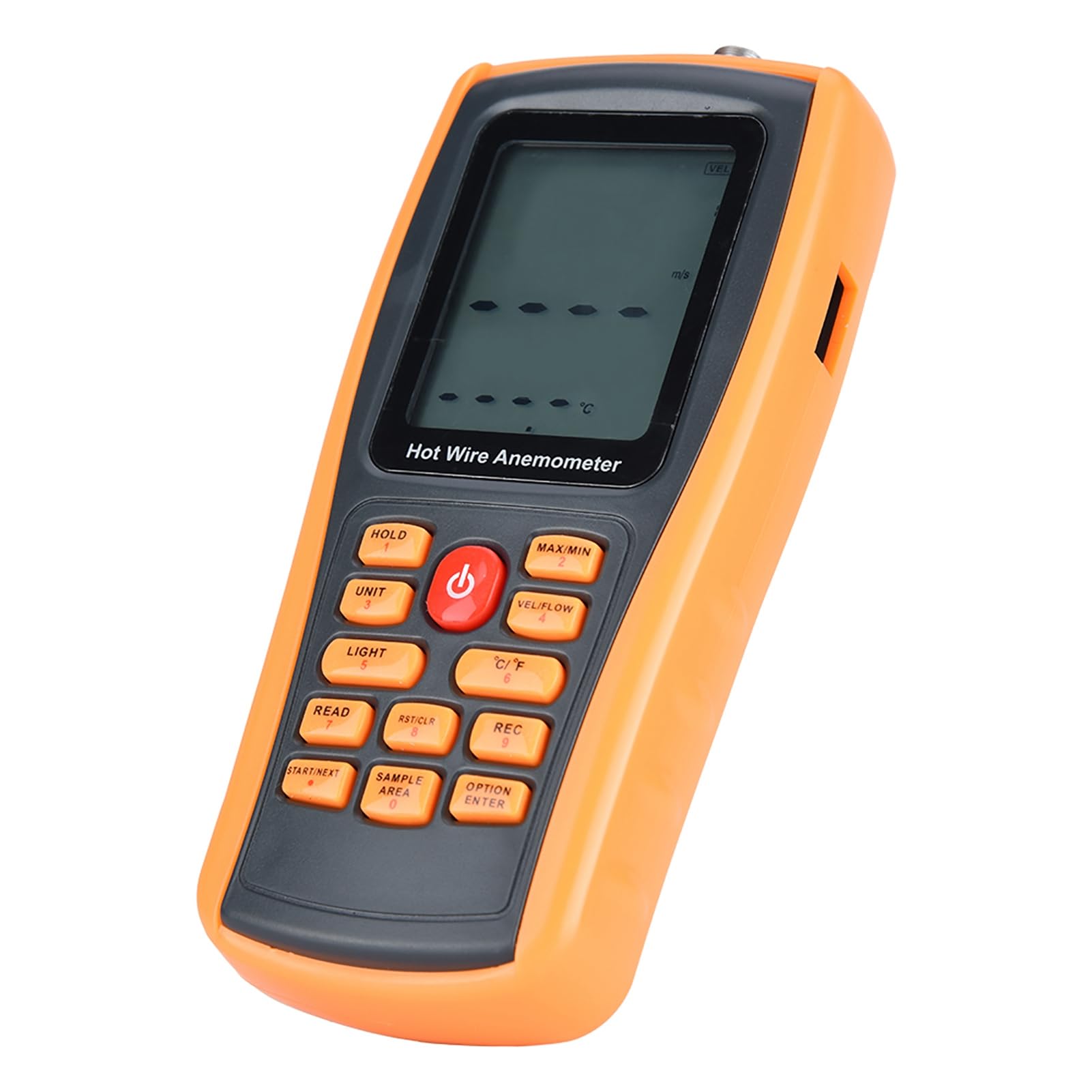 KIMISS Anemómetro de Alambre Caliente Digital, Velocidad de Viento Portátil y Medidor de temperatura: Visualización LCD de Alta Sensibilidad con Almacenamiento de Datos y Aviones Modelo de Salida