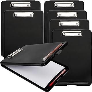 YOUEON 7 Pack Clipboard with Storage, 8.5 x 11 Clip Board with Pen Holder | Water-Resistant PP, Holds 150 Sheets, with Low Profile Clip and Hanging Hole for Office, School, Teacher, Black