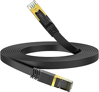 HiiPeak Cat 8 Flat Ethernet Cable 1m, Cat8 Internet Cable 40Gbps 2000Mhz High-Speed Professional LAN Patch Network Cables with RJ45 Gold-Plated Connector, Compatible with Cat5/Cat6/Cat7, Black(1 m)