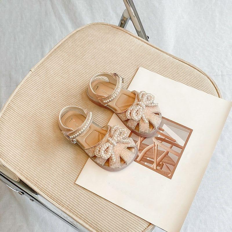 Kids Baby Summer Girls Sparkingly Sandals Closed Toe Pearl Glitter Diamond Crystal Bow Princess Cute High Heels Shoes4
