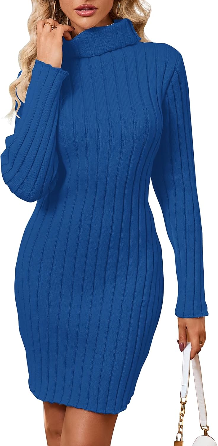 Women's Mock Neck Ribbed Long Sleeve 2025 Spring Bodycon Pullover Cute Mini Sweater Dress Party Club Dress