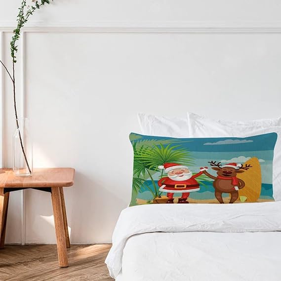 Decorative Body Pillow Case Cover 12x20 Christmas Santa Claus Reindeer Beach Home Decoration Soft Body Pillow Pillowcase Blue Texture Seascape Coastal Pillow Covers Protector for Bedroom Indoors Tent