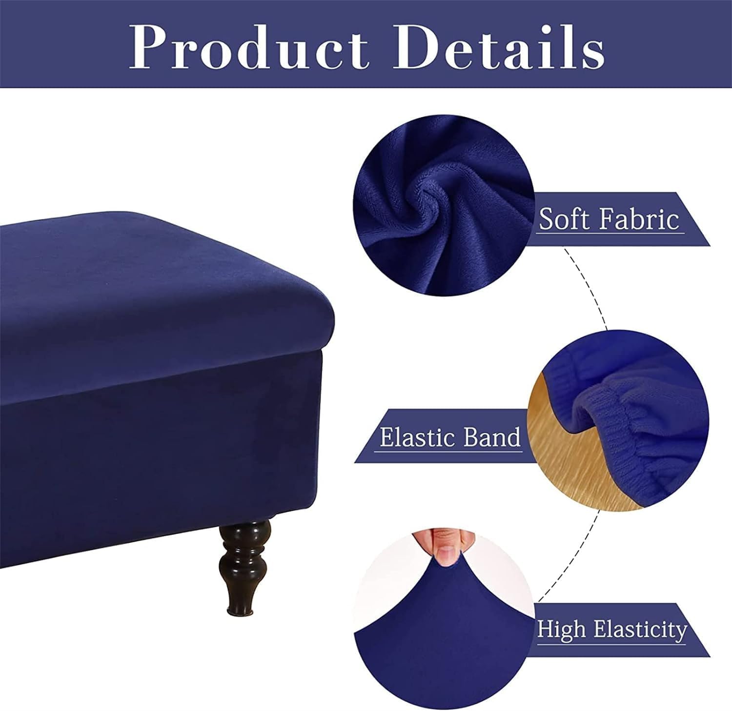 Konsilsa Velvet Plush Storage Ottoman Bench Slipcover - Stretchable Footstool Protector Cover with Elastic Base, Custom Fit for Upholstered Storage Ottomans (Color : I, Size : Medium)