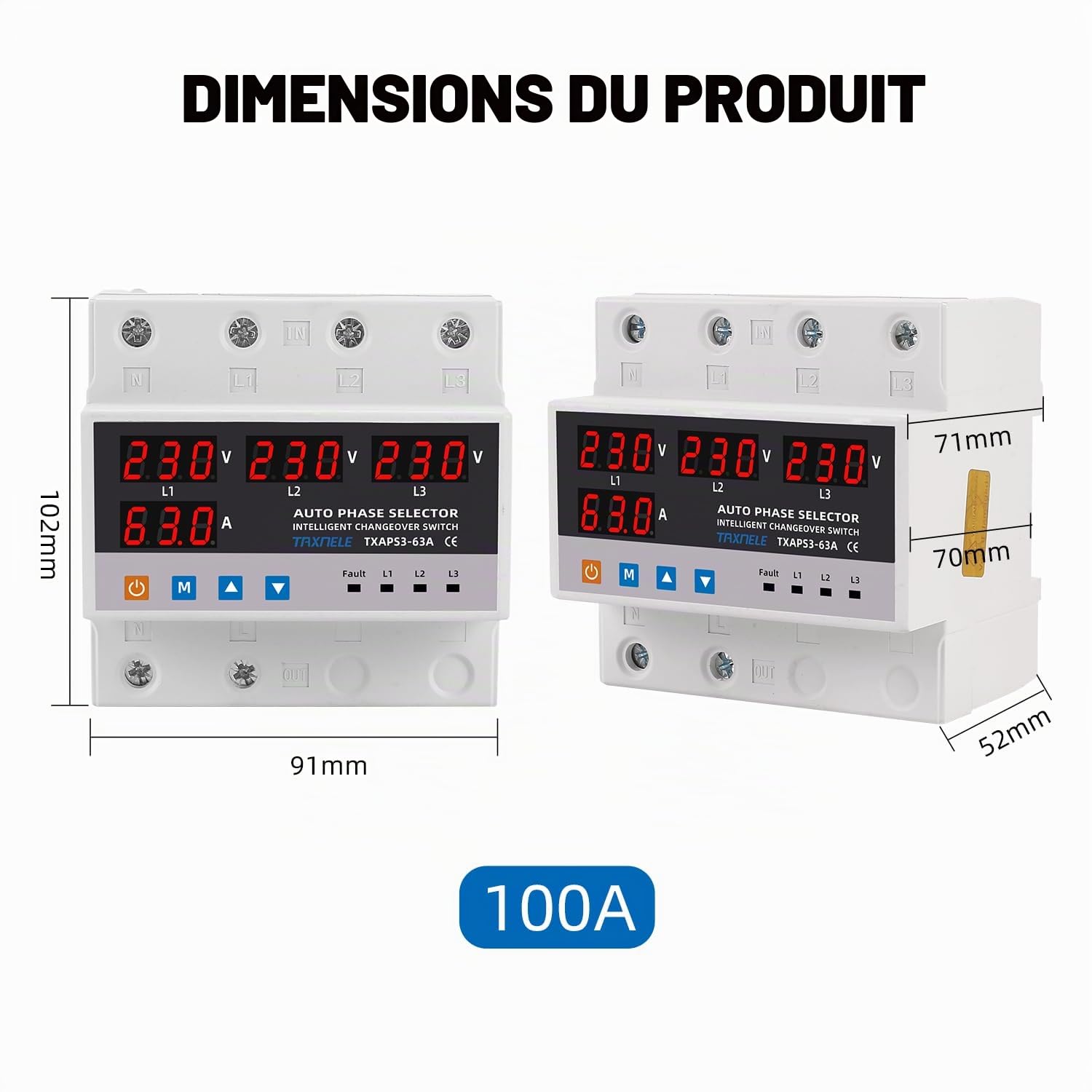 3 protecteur de surtension triphasé ATS commutateur automatique sélecteur de phase alimentation sans interruption 63A 100A 220V 3P limiteur de surintensité (100A)