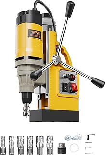 VEVOR Magnetic Drill, 1400W Motor, Electric Column Drill, Magnetic, 12800N, 50mm Drill Diameter with 6 Drill Attachments, Variable Speed, for Metal Surfaces, Yellow