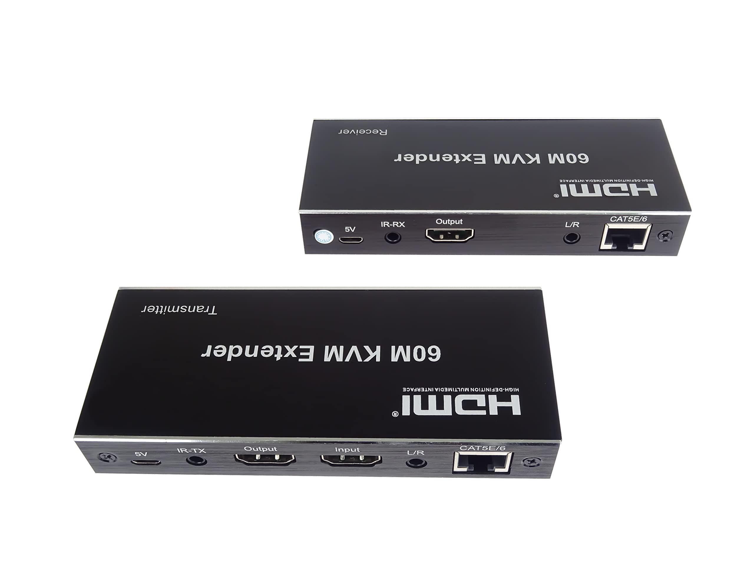 PremiumCord Extender HDMI KVM con 2 x USB Fino a 60 m con Audio Tramite Cavo Patch Cat5e/Cat6, Compatibile con Full HD 1080p 60Hz, alloggiamento in Metallo
